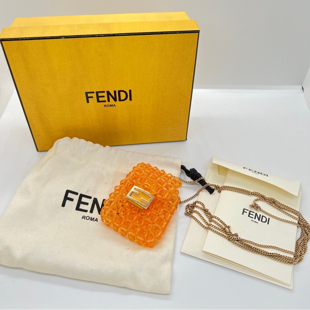 FENDI Glass Vitello Beaded Mini Pico Baguette Bag Orange